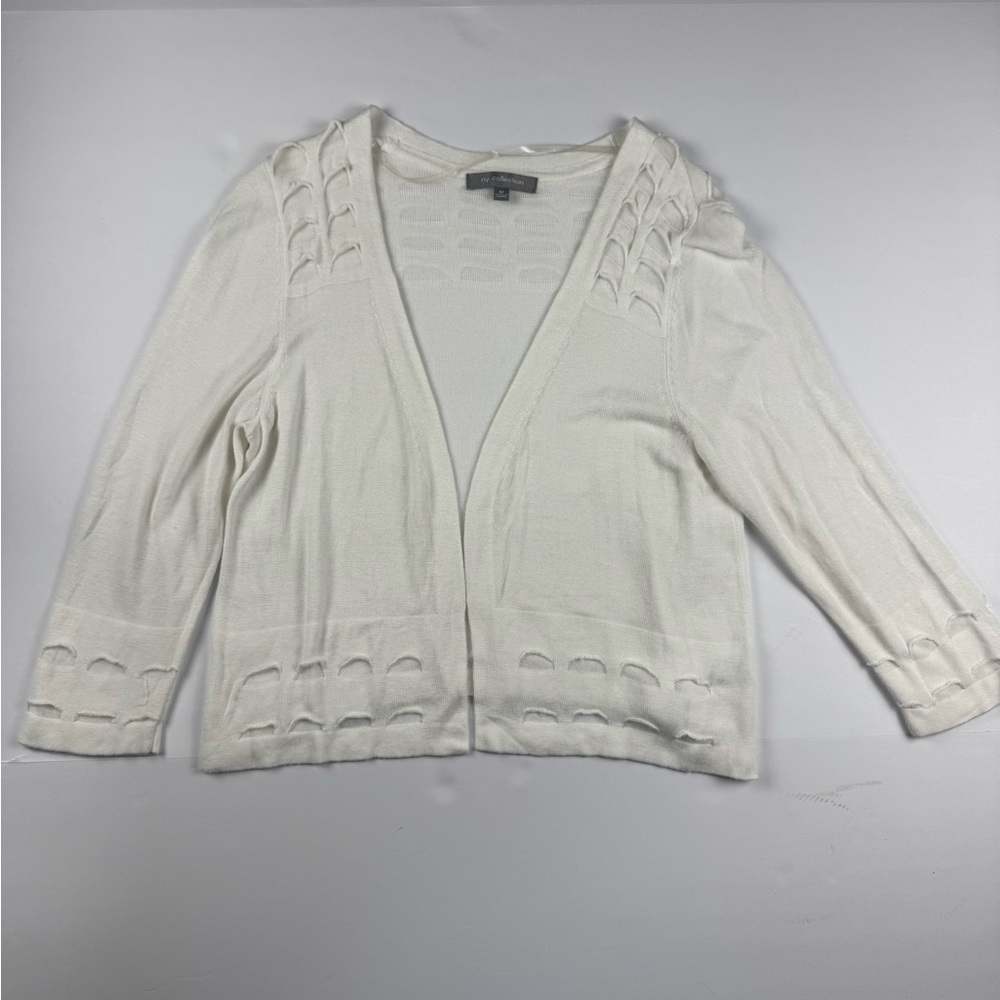 NY Collection White Cardigan with Cutout Accents size medium